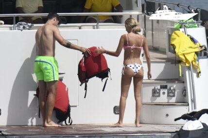 Football player Alvaro Morata enjoying holidays in a yacht in Sardinia with wife Alice Campello and kids Leonardo, Alessandro and Edoardo