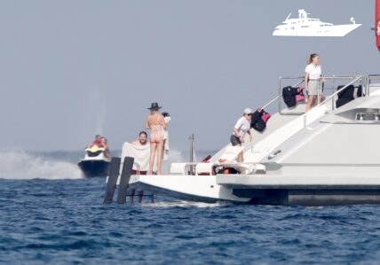 James Corden and his wife Julia seen enjoying the sun on a luxury yacht in St Tropez. 15 Jul 2018 Pictured: James Corden and Julia. Photo credit: Spread Pictures / MEGA